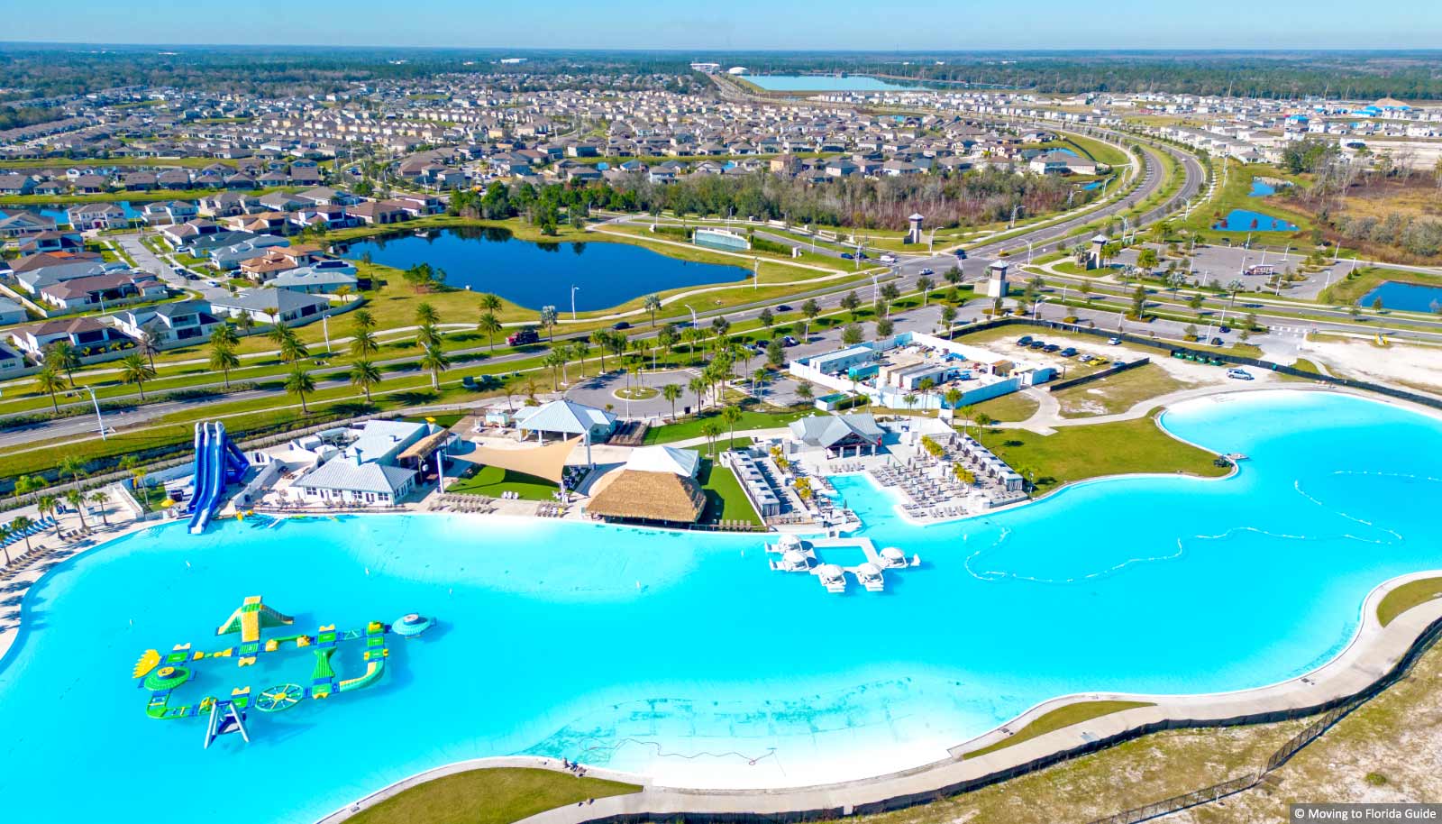 aerial view of the Epperson community with large swimming pool and homes